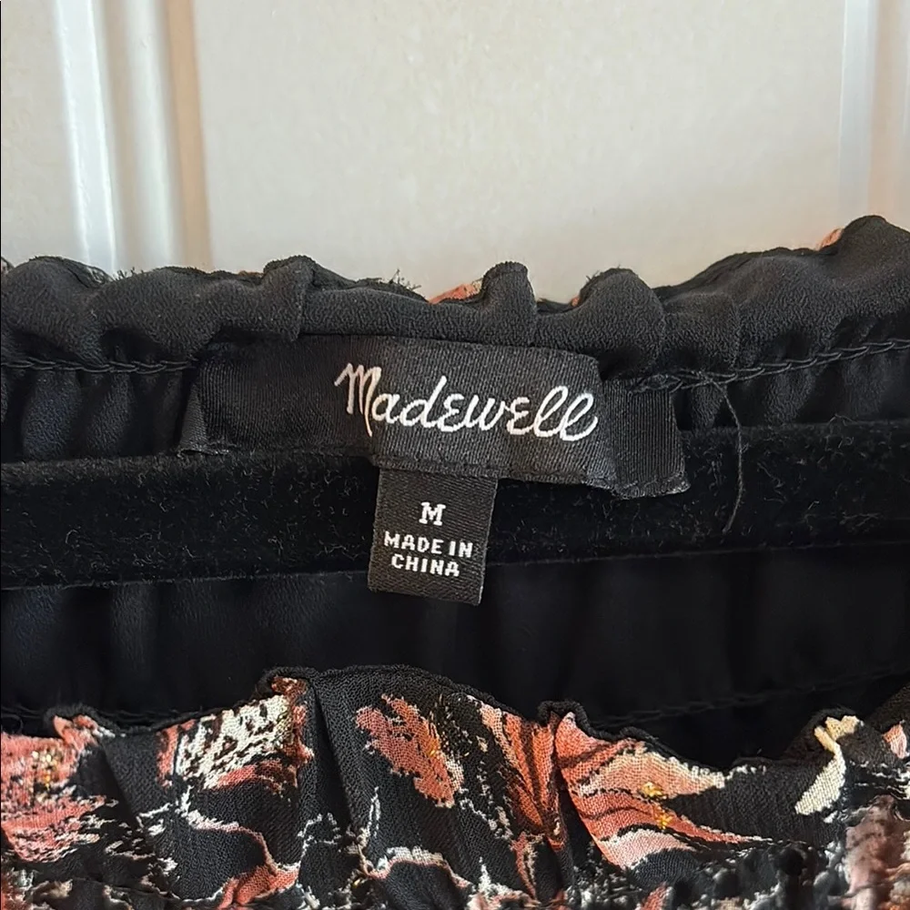 Madewell Tiered Floral Midi Skirt | Black & Burnt Auburn | Size M - Picture 6 of 10